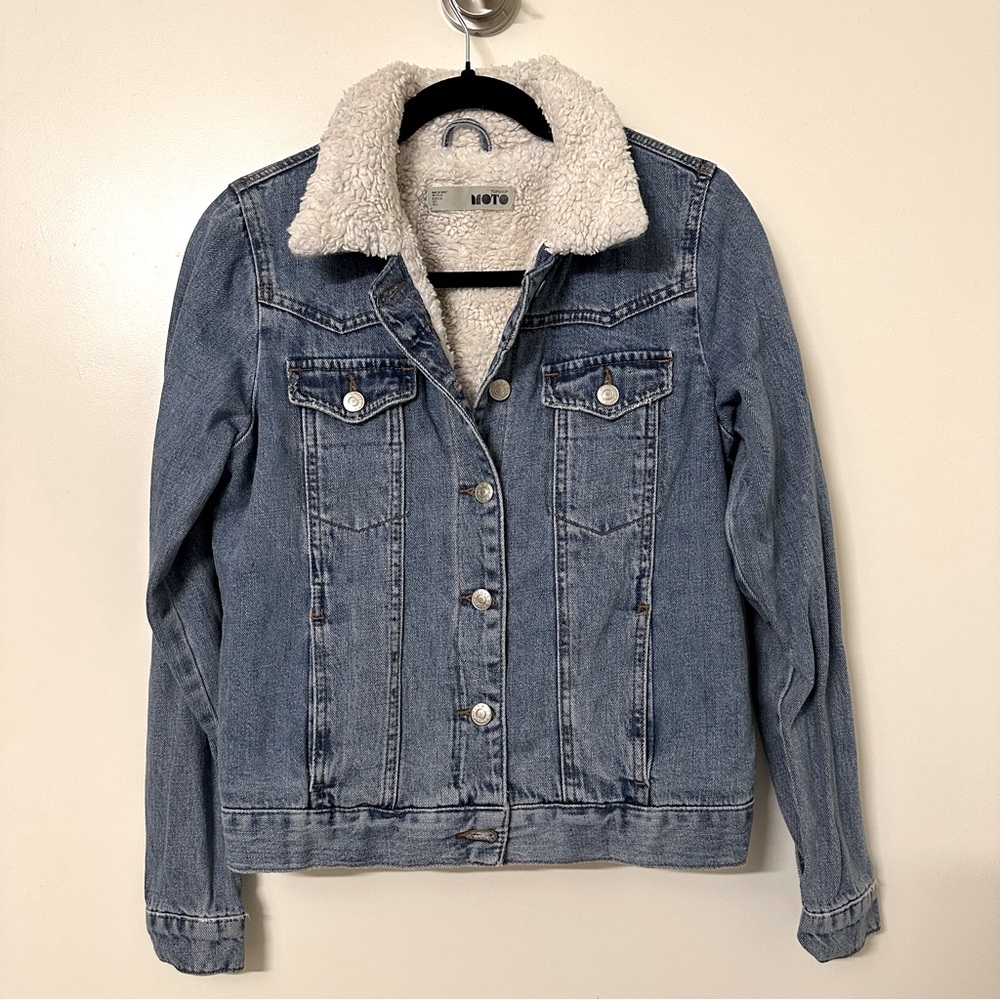 Topshop - Fleece Lined Moto Denim Jacket